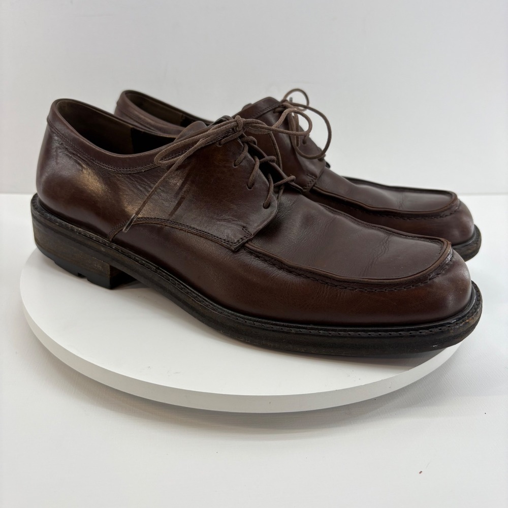 Salvatore Ferragamo Mens‎ Dark Brown Leather Square Toe Lace Up Dress Shoes